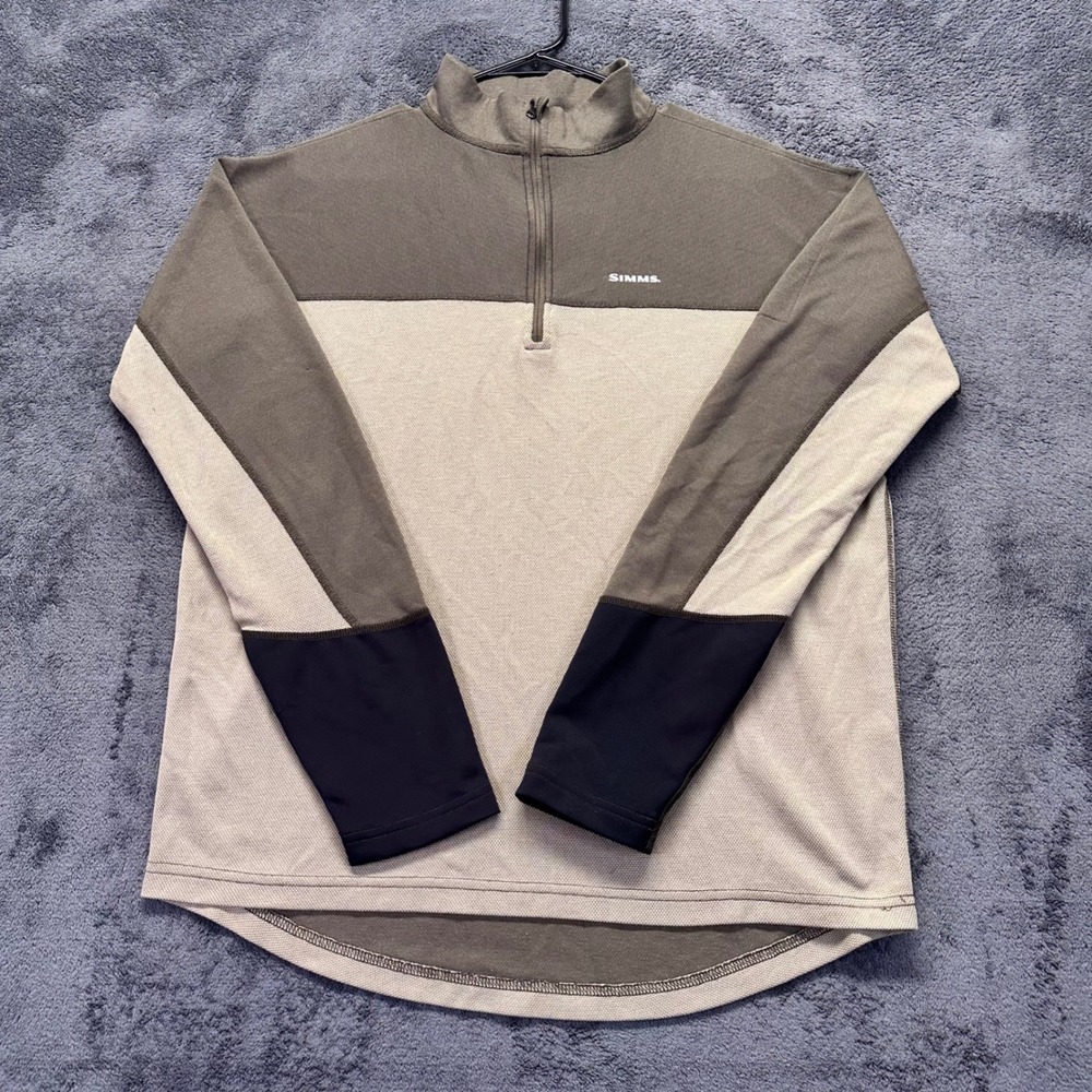 Simms Fishing Quarter Zip Pullover Men's Large Colorblock Waffle Knit Base Layer
